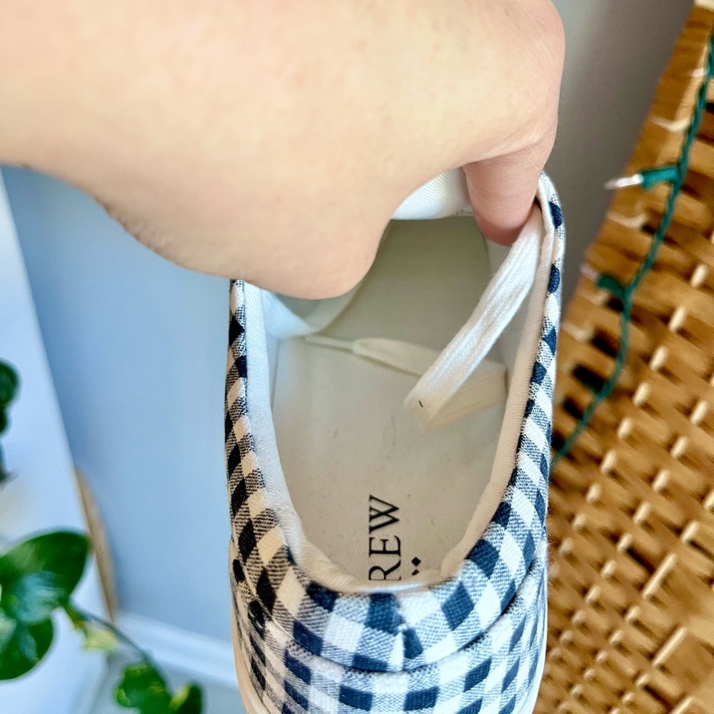 J. Crew Navy Blue & White Gingham Sneakers - Picture 9 of 10